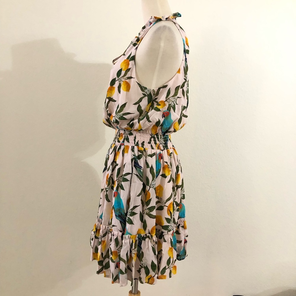 Nicoblu Halter Dress with Tropical Parrot Lemon Print Size Small - Picture 5 of 7